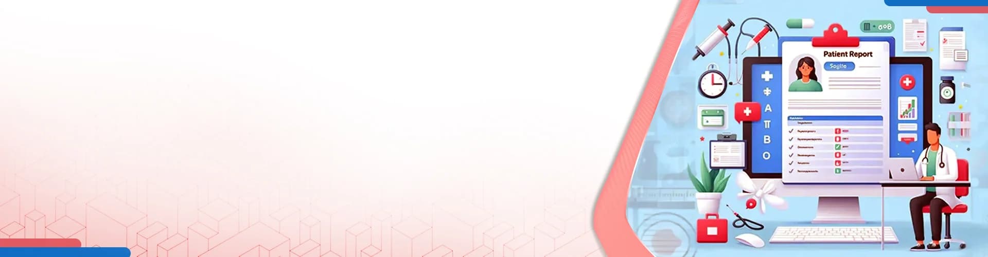 Doctor managing digital patient records and reports on computer, representing the best patient management software for hospitals and clinics.