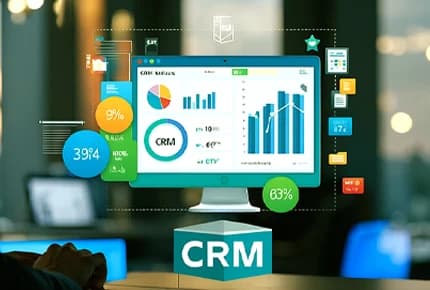 Person using computer with CRM dashboard and analytics, representing the best CRM for small business offering simple, smart, and affordable cloud-based solutions.