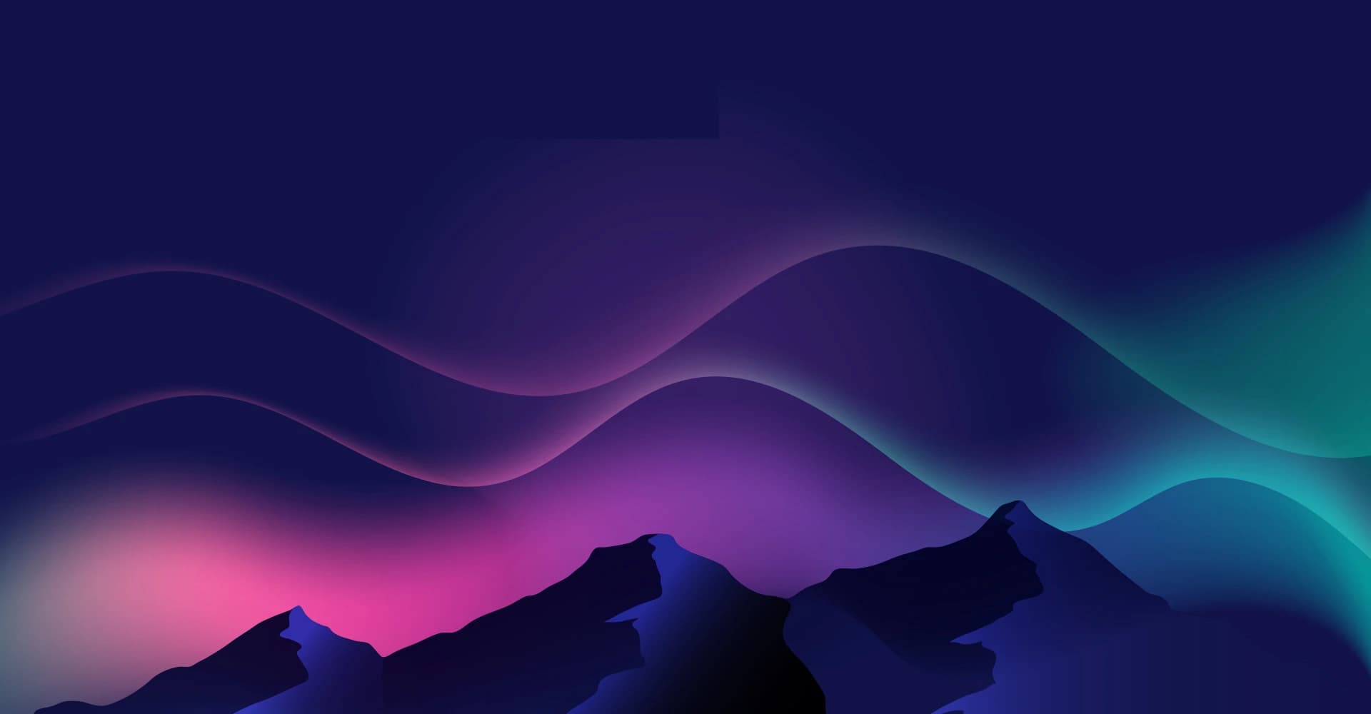 Abstract futuristic banner with flowing neon waves over dark mountains, symbolizing innovation, technology, and the vision behind custom AI development.