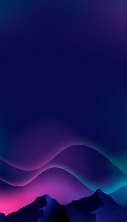 Abstract futuristic banner with flowing neon waves over dark mountains, symbolizing innovation, technology, and the vision behind custom AI development.
