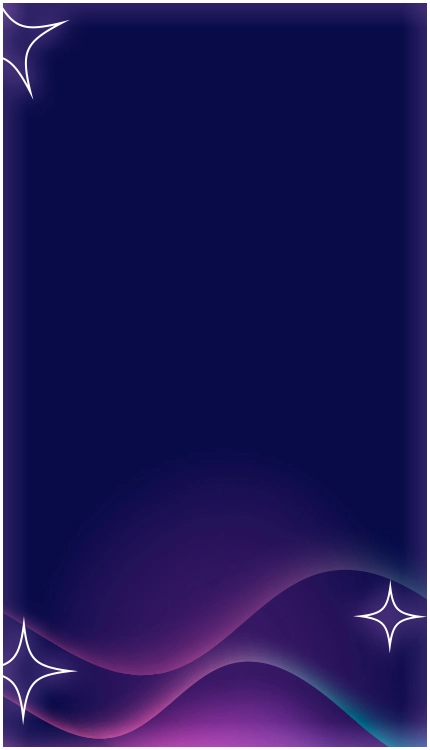 Abstract dark-blue and purple background with glowing wave patterns and star-like accents, symbolizing innovation and the futuristic nature of AI and ML solutions.