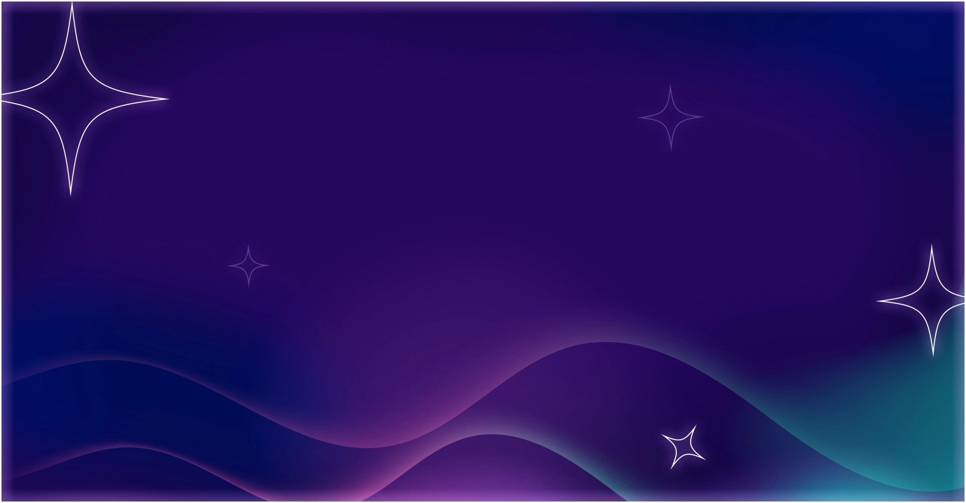 Abstract dark-blue and purple background with glowing wave patterns and star-like accents, symbolizing innovation and the futuristic nature of AI and ML solutions.