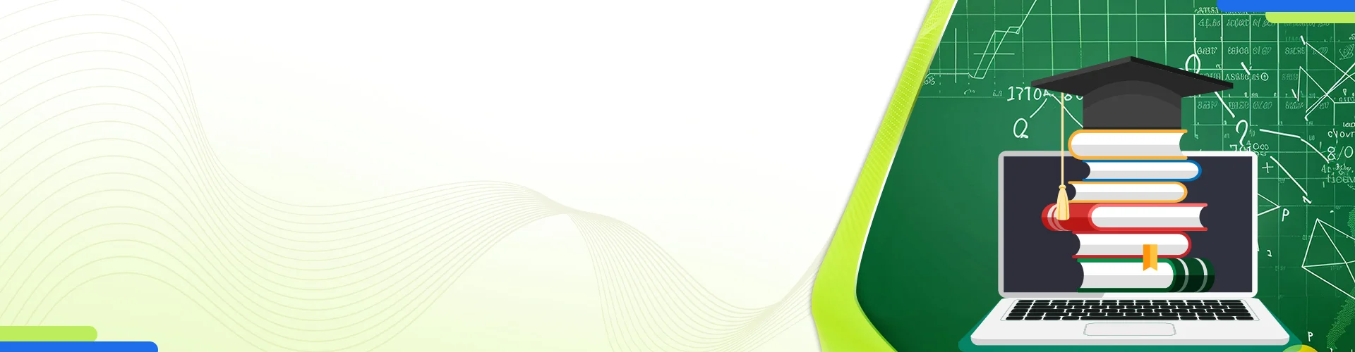 Laptop with stacked books and graduation cap, representing educational software for complete process management