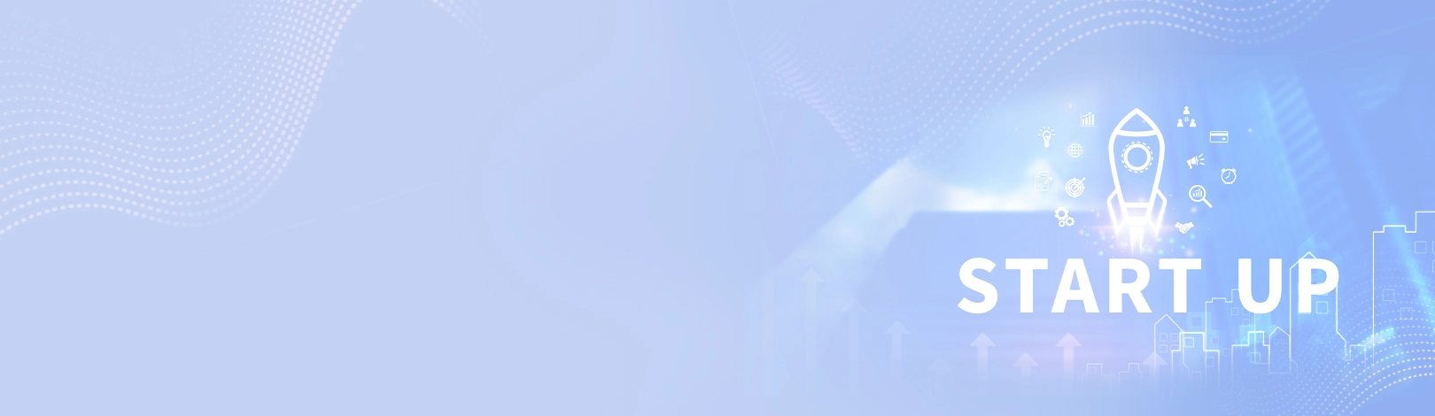 Startup growth concept with rocket launch icon representing innovation and business acceleration